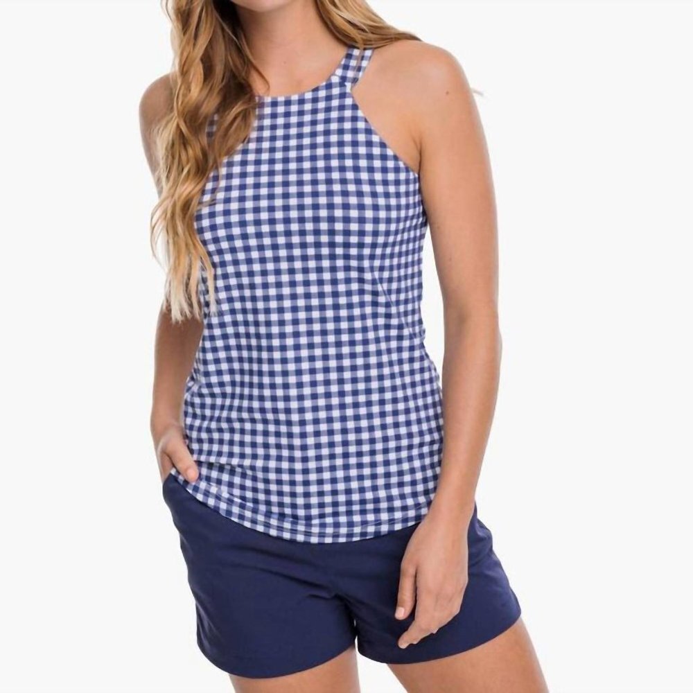 Southern Tide Jennifer Gingham Performance Tank Top Navy/White Size Small